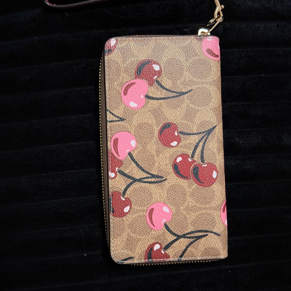 Coach Brown Cherry Print Wristlet - Picture 12 of 13